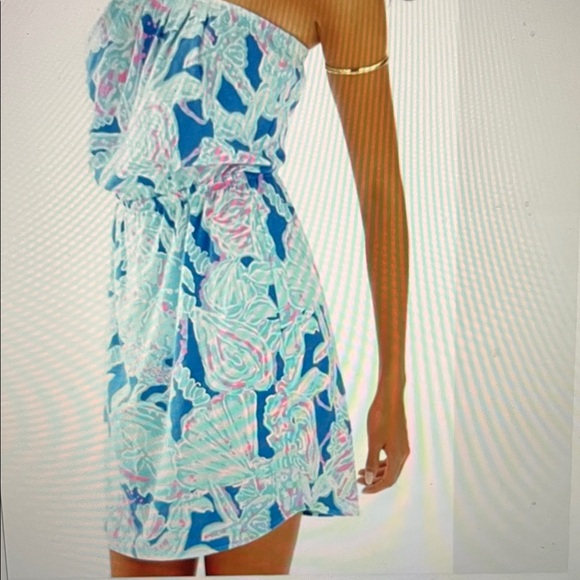 Lilly Pulitzer Windsor Strapless Dress Bay Blue Into The Deep SeaShell - Picture 2 of 7